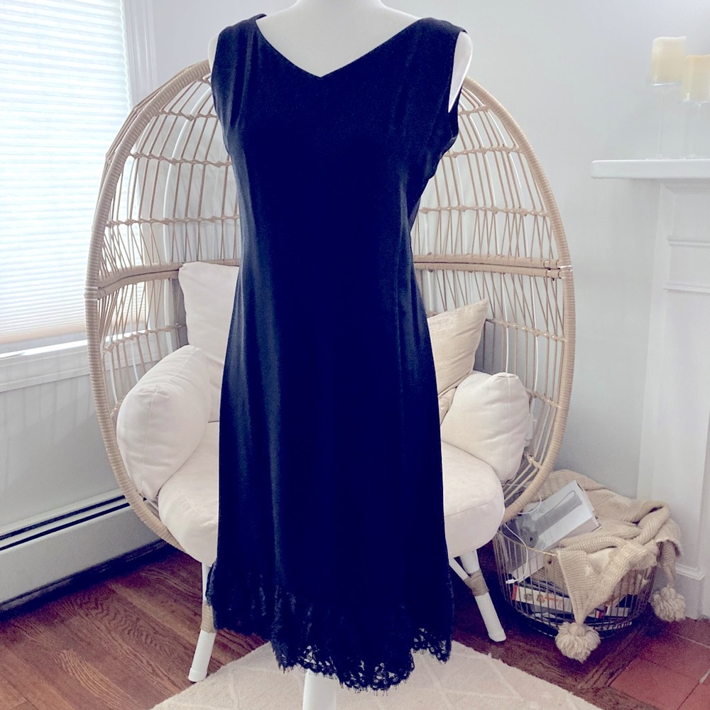 Vintage Jonathan Logan Black Lace Trim Wiggle Dress Union Made 1950s-60s Classic